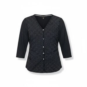 Westbound Black & White Polka Dot Button Front Cardigan | Large | 100%‎ Cotton